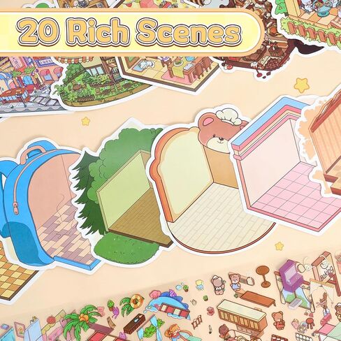 20 Sets DIY 3D Sticker Scene, Sticker Collection Book Make Your Own Shop House Crafts for Adults Therapy for Relief Stress Pass the Time Gift (Drink) in Saudi Arabia