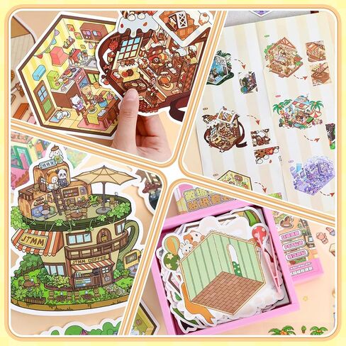 20 Sets DIY 3D Sticker Scene, Sticker Collection Book Make Your Own Shop House Crafts for Adults Therapy for Relief Stress Pass the Time Gift (Drink) in Saudi Arabia