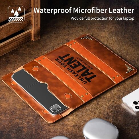 حقيبة كمبيوتر محمول 11 بوصة لجهاز MacBook Air 11 بوصة 2015/2014/2013/2012/2011/2010 حقيبة كمبيوتر جلدية أنيقة عمودية نحيفة متوافقة مع لوحة المفاتيح السحرية/لوحة المفاتيح الذكية. أصفر بني in Kuwait