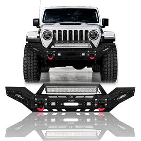 Fit 2007-2024 Wrangler JK/JL&Gladiator JT Steel New Front Bumper With Winch Plate&Lights&D-Rings（Black Texture） in Saudi Arabia