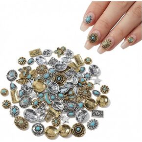 50Pcs Western Nail Charms Turquoise Bangle Metal Jewelry Charm for Nails Tiny Bulk Colorful Rock Retro Bohemia Alloy Totem 3D Marble Gems Manicure DIY Accessories in Saudi Arabia