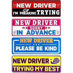 4 PCS Student Driver Magnetic Car Sticker, Funny Reflective New Driver Magnet Decal Safety Sign Set, Removable Novice Rookie Safety Attention Sign Sticker for Car Bumper in Saudi Arabia