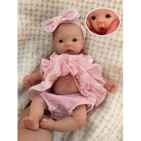 10inch Cute Can Open Mouth Reborn Baby Doll Full Body Silicone Girl Anatomically Correct Newborn Dolls with Dress in Kuwait