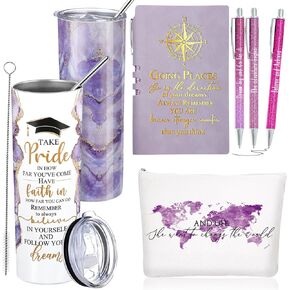 Domensi 6 Pcs Class of 2026 Graduation Gifts for Her Women Blue 20 oz Tumbler Makeup Bag Journal Ballpoint Pen Inspirational Graduation Gifts Set for College High School Daughter Sister Friend in Saudi Arabia