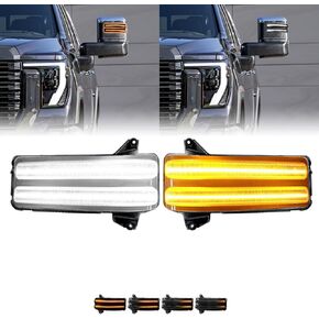 ROCCS LED كهرماني متسلسل LED أضواء مرآة جانبية لـ 2020-2026 Chevy Silverado/GMC Sierra 2500HD 3500HD، إشارة دوران مرآة السحب مع ضوء أبيض لوقوف السيارات، عدسة مدخنة in Kuwait