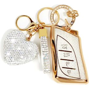Key Fob Cover with Diamond Bling Keychain, Compatible with Lexus LS LC ES RX NX LX GX TX Series 2018-2026, TPU Smart Key Case and Rhinestone Heart for Women (Silver) in Saudi Arabia