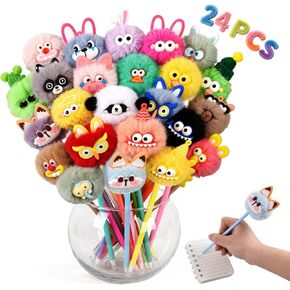 LiYiQ 24 قطعة قلم بوم بوم قلم رقيق أقلام ممتعة لطيفة أقلام Kawaii للفتيات حيوانات قطيفة ملونة لجوائز الفصول الدراسية واللوازم المكتبية in Kuwait