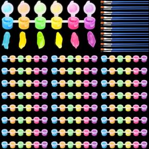 24 Set Glow in the Dark Mini Acrylic Paint Kit 48 Paint Brushes and 24 Pcs 6 Color Acrylic Strips Long Lasting Glow Fluorescent for Art DIY Carnival Easter Christmas Decor in Kuwait