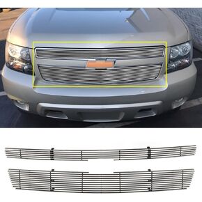 Front Grille Silver Aluminum horizontal Billet Grill Combo Compatible with 2007-2014 Tahoe Avalanche Suburban (Not For Hybrid Model) in Saudi Arabia