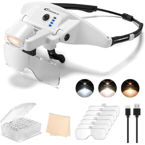 Magnifying Glass with Light, 1X-4X Magnifying Glasses, Rechargeable Magnifier Headset with Magnetic Headband, Detachable 6 Lenses, 3 Light Modes Magnify Glasses for Close Work Crafts Sewing in Saudi Arabia