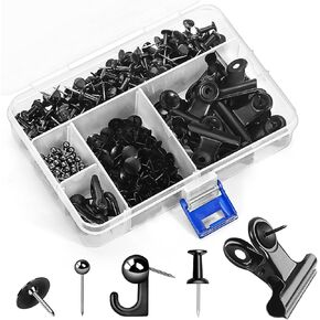 315Pcs Decorative Push Pins,5 Style Cork Board Pins, Black Metal Push Pins, Push Pin Clips for Bulletin Board, Cute Thumb Tacks, Black Office Supplies for School and Home in Kuwait