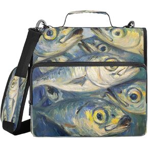 ALAZA Funny Fish Zipper Binder 3 Ring Binder Organizer with Zipper and Shoulder Strap Large Capacity Multi-Pocket for Office Supplies Work in Kuwait