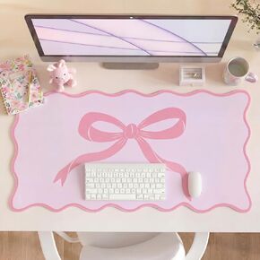 Hahafelt Large Pink Bow Scalloped Desk Mat 31. 5" x 15. 7" Cute Bow Mouse Pad Coquette Kawaii Computer Mousepad Big Preppy Aesthetic Table Decor Non-Slip Rubber Base Mat for Women Office Home in Kuwait
