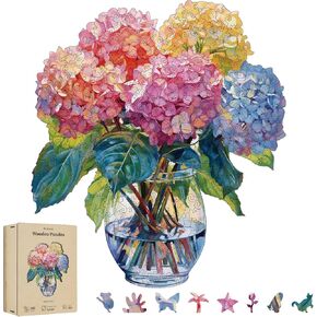 200 Pieces Flowers Wooden Puzzles for Adults, Hydrangea Unique Shaped Wooden Jigsaw Puzzles for Adults, Irregular Adult Wood Puzzle Creative Gift for Family Game 10.23x11.6 in in Kuwait