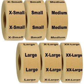 750 PCS XS-2XL Clothing Size Strip Labels - 1.25'' x 5'' Natural Kraft Size Strip Adhesive Stickers for T-Shirt Trouser Skirt Retail Apparel & Clothing Organization in Saudi Arabia