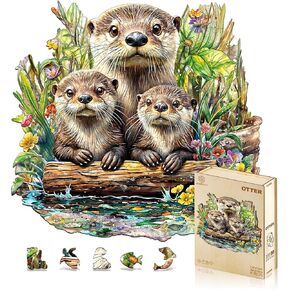 Jigfoxy Wooden Puzzles for Adults, Otter Wood Puzzle for Adults, Unique Animal-Shaped Wooden Jigsaw Puzzle, Christmas Thanksgiving Gifts for Puzzle Lovers, Family and Friends (S-8.5 * 8.1in-100pcs) in Saudi Arabia