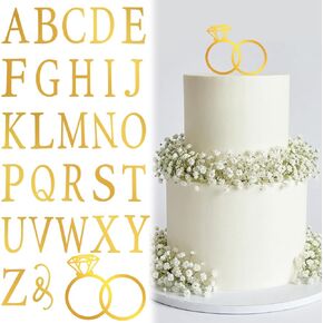 Wedding Cake Toppers Diamond Ring Personalized Cake Topper with 26 Letter Bride and Groom Initial Sign Custom Cakes Topper Wedding Toppers for Cakes - Gold Acrylic in Saudi Arabia