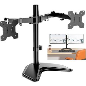 Adjustable Dual Monitor Stand for 27 Screens - Vesa 75x75 & 100x100mm, Height Adjustable Desk Mount with Tilt, Swivel, Rotate - Supports 22lbs Per Arm, Sturdy Base for Home & Office in Saudi Arabia