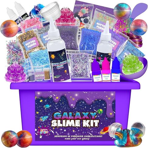 Mini Galaxy Slime Kit, Galactic Slime Ball Making Kit with Glow in The Dark Stickers, DIY Glitter Crunchy Foam Butter Slime Party Favors, Fun Christmas Slime Gifts for Girls Boys Kids 6 7 8 9 10 11 12 in Kuwait