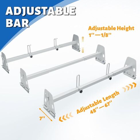 Universal Van Ladder Roof Racks, Adjustable Length 48''-67'', Van Roof Ladder Rack for Chevy Express 1500 2500 3500 Ford Econoline GMC Savana Cargo Vans with Rain Gutter in Saudi Arabia