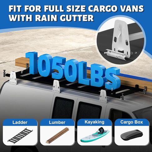 Universal Van Ladder Roof Racks, Adjustable Length 48''-67'', Van Roof Ladder Rack for Chevy Express 1500 2500 3500 Ford Econoline GMC Savana Cargo Vans with Rain Gutter in Saudi Arabia