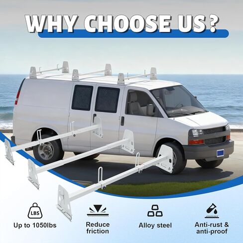 Universal Van Ladder Roof Racks, Adjustable Length 48''-67'', Van Roof Ladder Rack for Chevy Express 1500 2500 3500 Ford Econoline GMC Savana Cargo Vans with Rain Gutter in Saudi Arabia