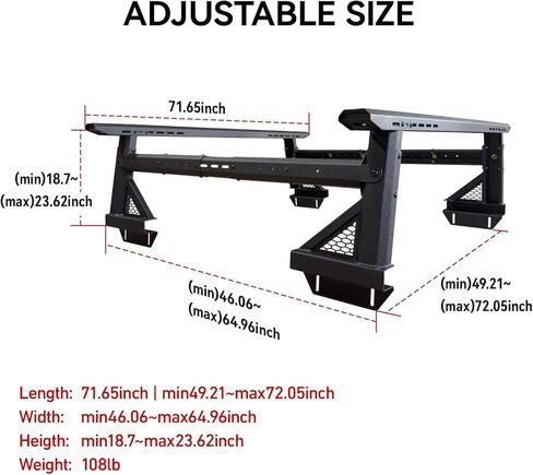 Universal Heavy Duty fruck Bed Rack - Adjustable Height, Extendable, Aluminum Cross Bars for Most Pickup rucks Ram Silverado GMC Tacoma Tundra Gladiator F150 F250 F350 in Saudi Arabia