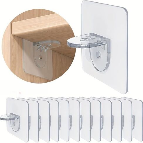 10pcs Easy-Install Adhesive Hooks & Shelf Brackets - No-Drill, Seamless Design for Closet Organization, Cabinet Liners & Layered Support in Kuwait