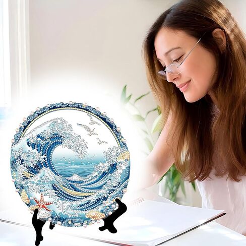 Hanging Diamond Art Kits for Adults Spring Summer Waves - 8x8 Inch Double-Sided Acrylic Board DIY Crystal Diamond Suncatcher Pendant, Sparkling Home Wall or Window Decoration Handmade Gift in Saudi Arabia