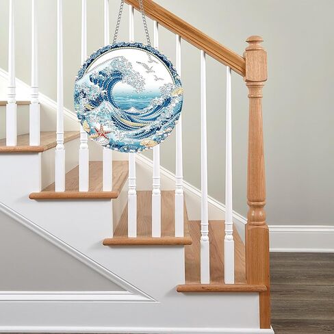 Hanging Diamond Art Kits for Adults Spring Summer Waves - 8x8 Inch Double-Sided Acrylic Board DIY Crystal Diamond Suncatcher Pendant, Sparkling Home Wall or Window Decoration Handmade Gift in Saudi Arabia
