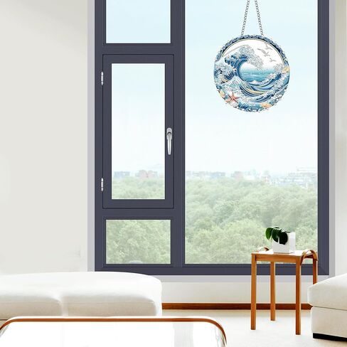 Hanging Diamond Art Kits for Adults Spring Summer Waves - 8x8 Inch Double-Sided Acrylic Board DIY Crystal Diamond Suncatcher Pendant, Sparkling Home Wall or Window Decoration Handmade Gift in Saudi Arabia