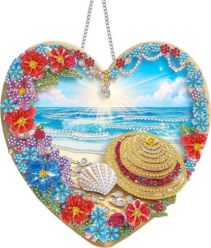 Hanging Diamond Art Kits for Adults Spring Summer Waves - 8x8 Inch Double-Sided Acrylic Board DIY Crystal Diamond Suncatcher Pendant, Sparkling Home Wall or Window Decoration Handmade Gift in Saudi Arabia