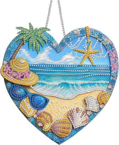 Hanging Diamond Art Kits for Adults Spring Summer Waves - 8x8 Inch Double-Sided Acrylic Board DIY Crystal Diamond Suncatcher Pendant, Sparkling Home Wall or Window Decoration Handmade Gift in Saudi Arabia