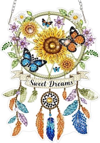 CEOVR Dreamcatcher Hanging Diamond Art for Adults, Sunflower Diamond Painting Pendant DIY Gem Art Wall Hanging Ornament, Acrylic Home Garden Decor with Chain, Box Kit 5.75×7.8inch in Kuwait