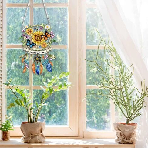 CEOVR Dreamcatcher Hanging Diamond Art for Adults, Sunflower Diamond Painting Pendant DIY Gem Art Wall Hanging Ornament, Acrylic Home Garden Decor with Chain, Box Kit 5.75×7.8inch in Kuwait