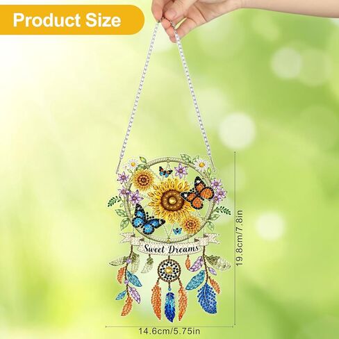 CEOVR Dreamcatcher Hanging Diamond Art for Adults, Sunflower Diamond Painting Pendant DIY Gem Art Wall Hanging Ornament, Acrylic Home Garden Decor with Chain, Box Kit 5.75×7.8inch in Kuwait