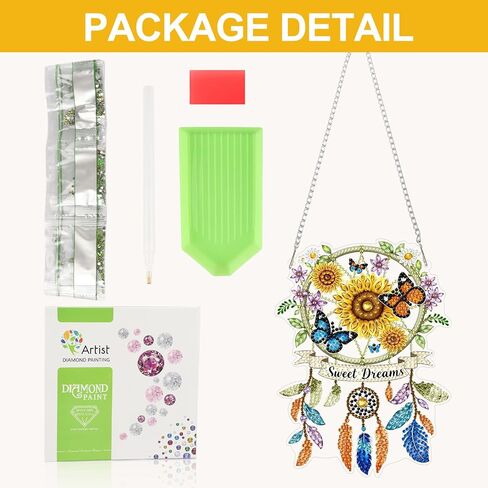 CEOVR Dreamcatcher Hanging Diamond Art for Adults, Sunflower Diamond Painting Pendant DIY Gem Art Wall Hanging Ornament, Acrylic Home Garden Decor with Chain, Box Kit 5.75×7.8inch in Kuwait