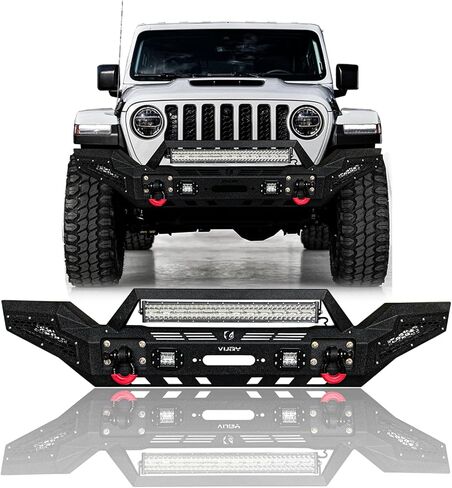 Fit 2007-2024 Wrangler JK/JL&Gladiator JT Steel New Front Bumper With Winch Plate&Lights&D-Rings（Black Texture） in Saudi Arabia