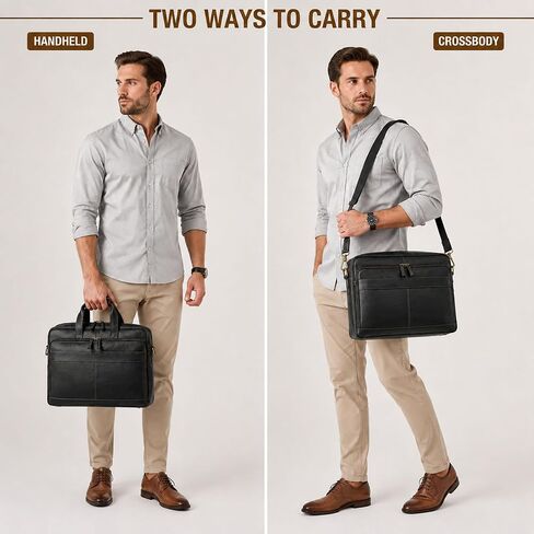 Genuine Leather Briefcase for Men, 15.6 Inch Laptop Business Work Bag with Luggage Strap, Vintage Brown in Saudi Arabia