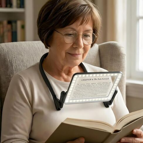 Magnifying Glass with Light for Reading,Hands Free Page Reading Magnifier for Books with 3 Color Dimmable, Neck Wear Large Screen Stand Glasses for Close Work Seniors Low Vision Rechargeable in Kuwait