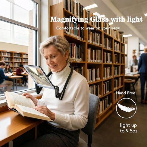 Magnifying Glass with Light for Reading,Hands Free Page Reading Magnifier for Books with 3 Color Dimmable, Neck Wear Large Screen Stand Glasses for Close Work Seniors Low Vision Rechargeable in Kuwait