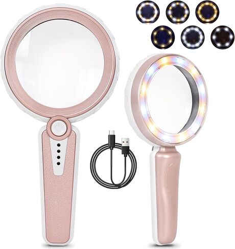 45X Magnifying Glass with Light for Reading – Large 4.6" Rechargeable LED Magnifier with 6 Color Modes, 1200mAh Battery – Magnifying Glass for Seniors, Close Work, Hobbies in Saudi Arabia