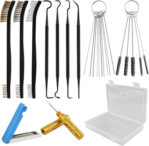 Carburetor Cleaning Kit, Includes 1 Single-Head Brush, 23 Needles, 5 Nylon Brushes, 4 Cleaning Hooks and 1 Scraper for Motorcycle, ATV, Chainsaw & Welder Maintenance in Kuwait