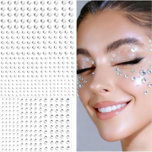 400Pcs Face Gems Hair Gems Sticker, Self-Adhesive Face Jewels Eye DIY Stick on, Hair Body Rhinestones Rave Accessories for Face Eyes Makeup Body, Crafts in Kuwait