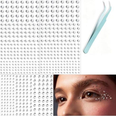 400Pcs Face Gems Hair Gems Sticker, Self-Adhesive Face Jewels Eye DIY Stick on, Hair Body Rhinestones Rave Accessories for Face Eyes Makeup Body, Crafts in Kuwait
