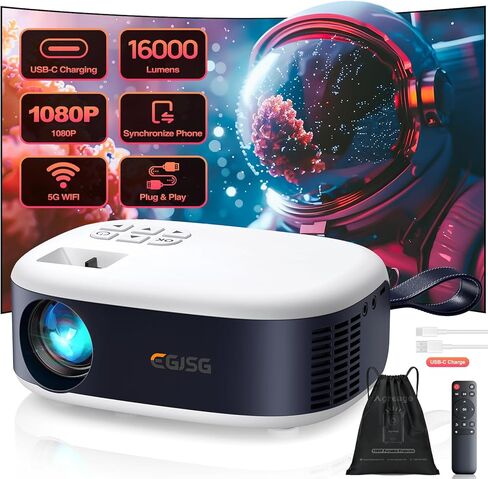 Mini Projector with WiFi and Bluetooth, 1080P/4K Supported Movie Projector with 5G WiFi 6, USB-C Fast Charging | Portable Projector for Bedroom, Small Projector Wide Compatible - Navy Blue in Saudi Arabia