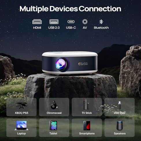 Mini Projector with WiFi and Bluetooth, 1080P/4K Supported Movie Projector with 5G WiFi 6, USB-C Fast Charging | Portable Projector for Bedroom, Small Projector Wide Compatible - Navy Blue in Saudi Arabia