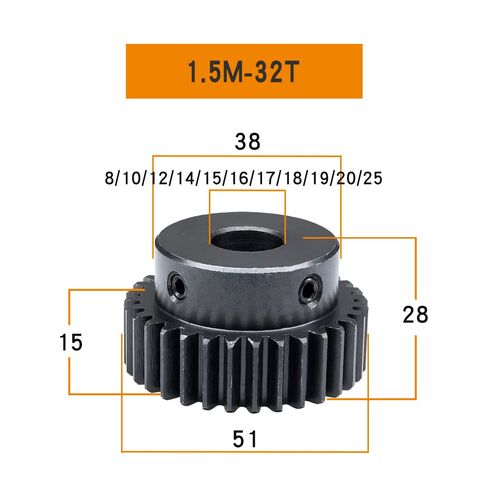 Spur Gear 1.5 M-32T Bore 8/10/12/14/15/16/17/18/19/20/25 mm Motor SC45#Carbon Steel Blackening High Frequency Quenching Industrial Bearings Gears(1.5M32T - Bore 12 mm) in Kuwait
