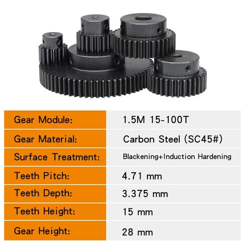 Spur Gear 1.5 M-32T Bore 8/10/12/14/15/16/17/18/19/20/25 mm Motor SC45#Carbon Steel Blackening High Frequency Quenching Industrial Bearings Gears(1.5M32T - Bore 12 mm) in Kuwait