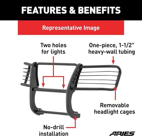 ARIES 5061 1-1/2-Inch Black Steel Grille Guard, No-Drill, Fits Select Ram 1500 in Saudi Arabia
